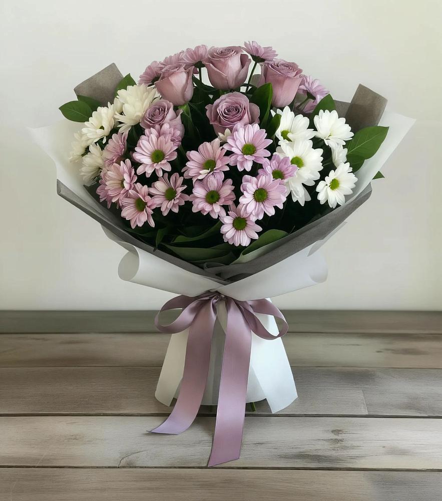 Букет цветов из: Хризантемы и Розы в Передовой