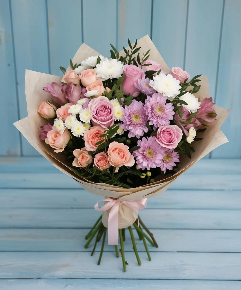 Букет цветов из: Хризантемы, Розы и Альстромерии в Передовой