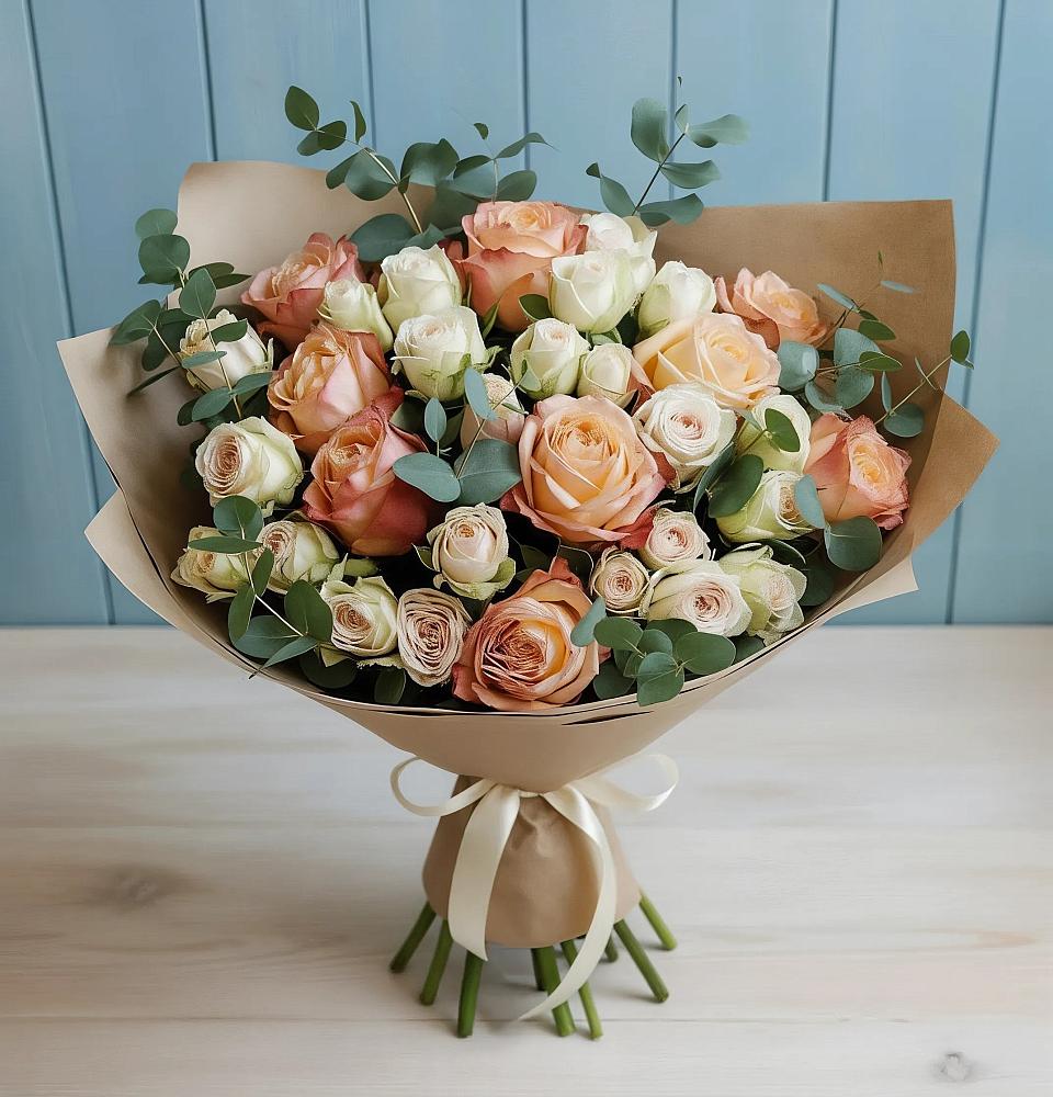 Букет цветов из: Альстромерии и Розы в Передовой