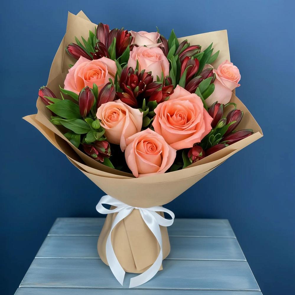 Букет цветов из: Розы и Альстромерии в Передовой