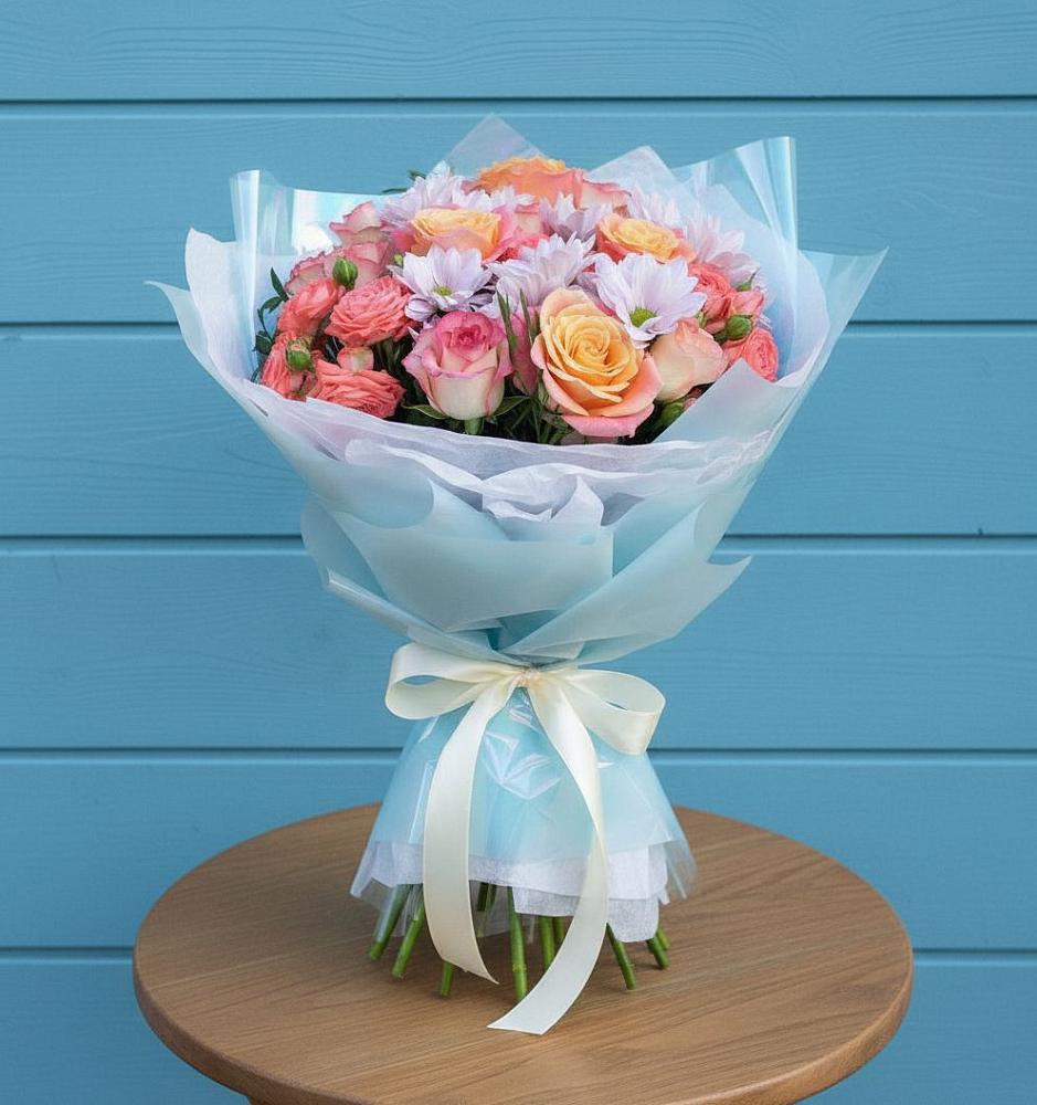 Букет цветов из: Хризантемы и Розы в Передовой