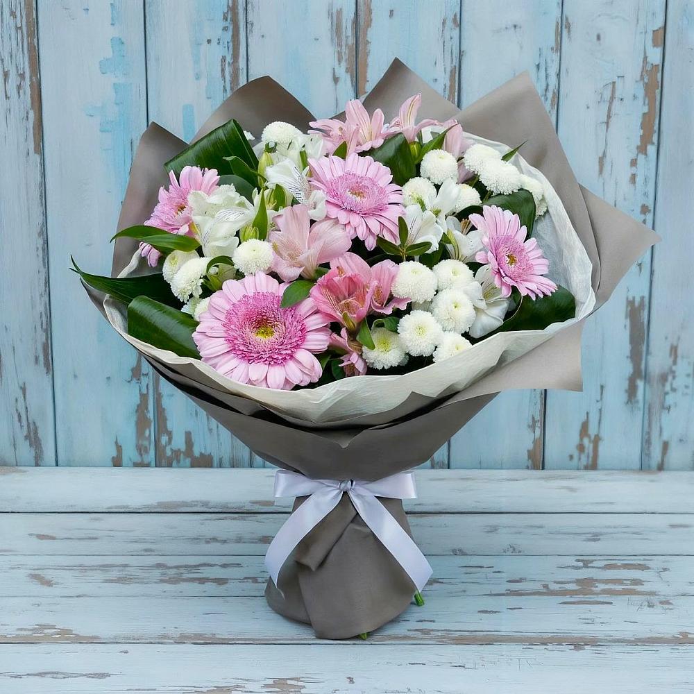 Букет цветов из: Герберы, Альстромерии и Хризантемы в Передовой