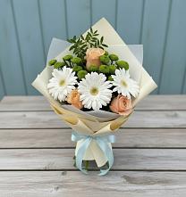 Букет цветов из:  Герберы, Розы и Хризантемы в Передовой